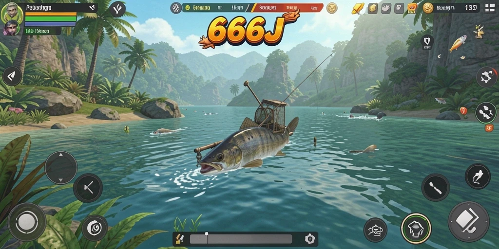 Screenshot gameplay <strong>666J</strong> menunjukkan momen menangkap ikan yang mendebarkan.