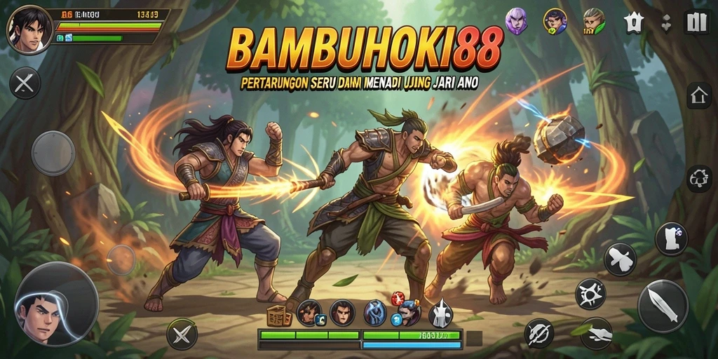 Screenshot gameplay menunjukkan pertarungan yang mendebarkan di BAMBUHOKI88.