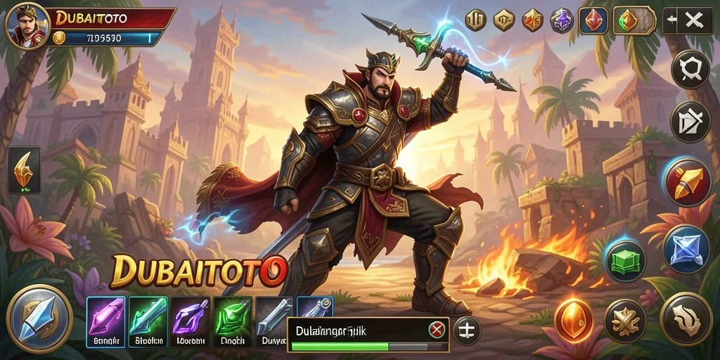 Tampilan gameplay DUBAITOTO dengan pertarungan mendebarkan di dunia fantastis.