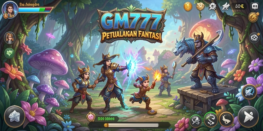 Gameplay GM777 menampilkan eksplorasi dunia petualangan yang luas.