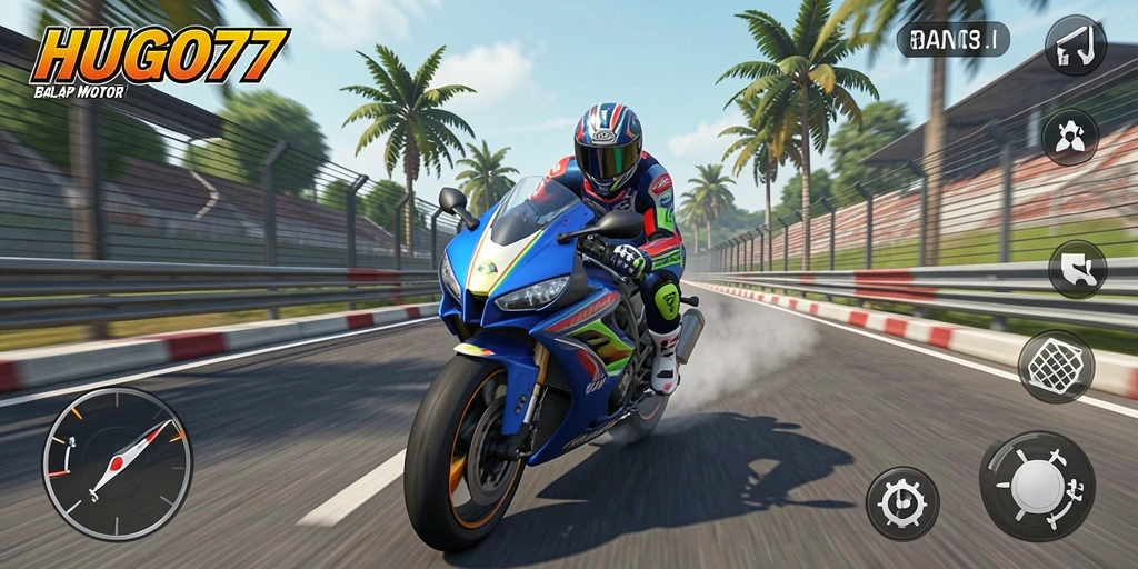 Gameplay HUGO77 yang seru dalam balapan motor.