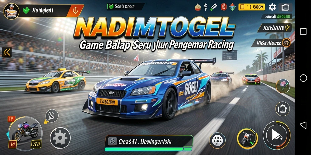 Screenshot utama NADIMTOGEL menampilkan aksi balap yang seru dan mendebarkan.