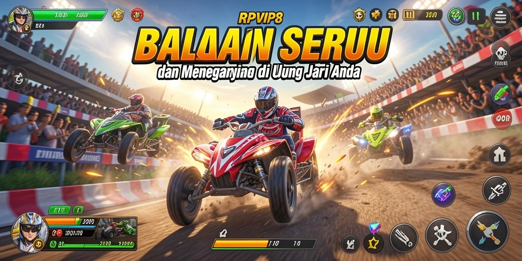 Screenshot RPVIP8 menampilkan aksi balapan yang mendebarkan.