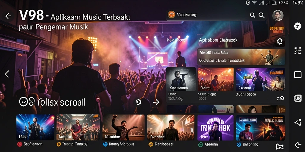 Tangkapan layar gameplay V98 menampilkan antarmuka aplikasi musik yang menarik.