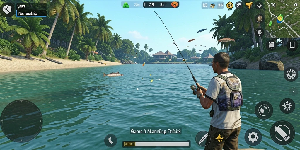 Tampilan gameplay W67 yang seru saat menangkap ikan.